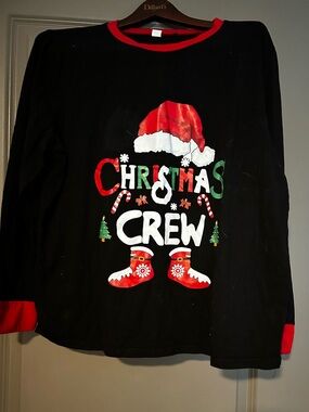 Christmas Crew Black Holiday Sweatshirt with Red Trim